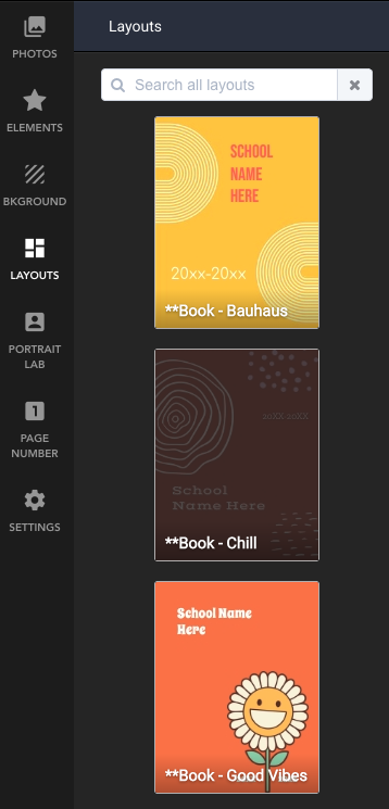 Theme sets in Memento Yearbook