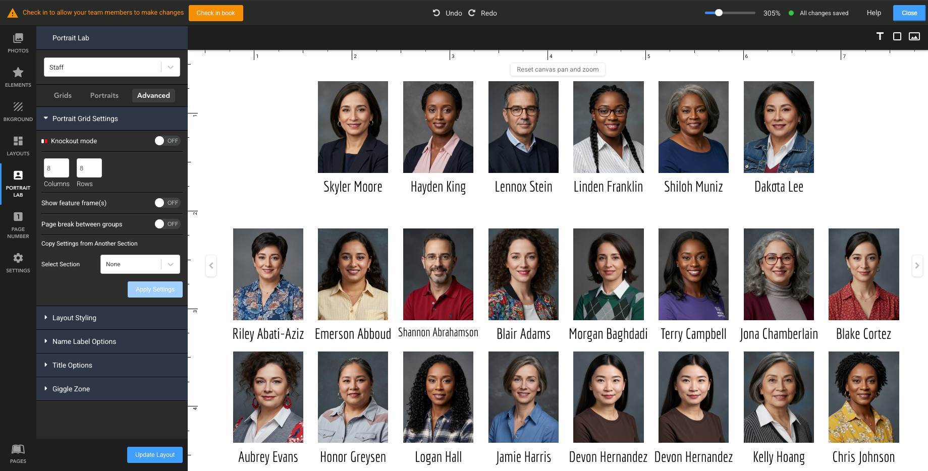 Memento Yearbook portrait page overview