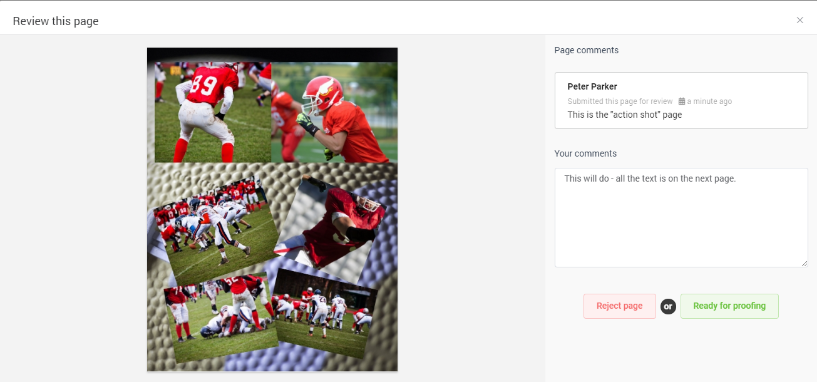 Page approval in Memento Yearbook
